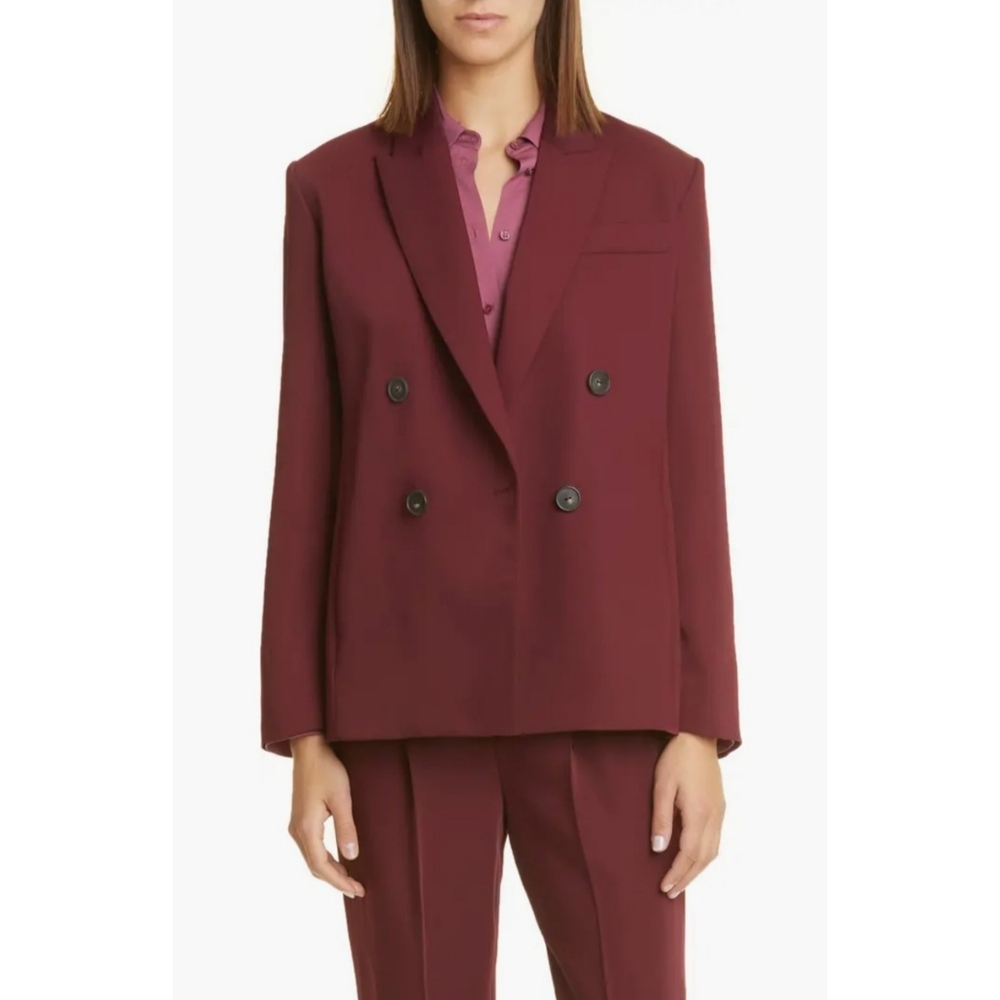 Vince | Double Breasted Crepe Suit Blazer in Plum Wine Size 10